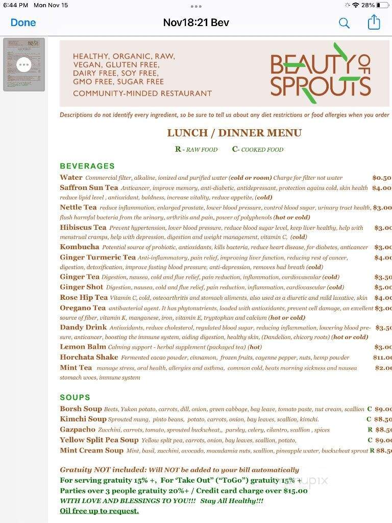 Beauty of Sprouts - Sarasota, FL menu_pic