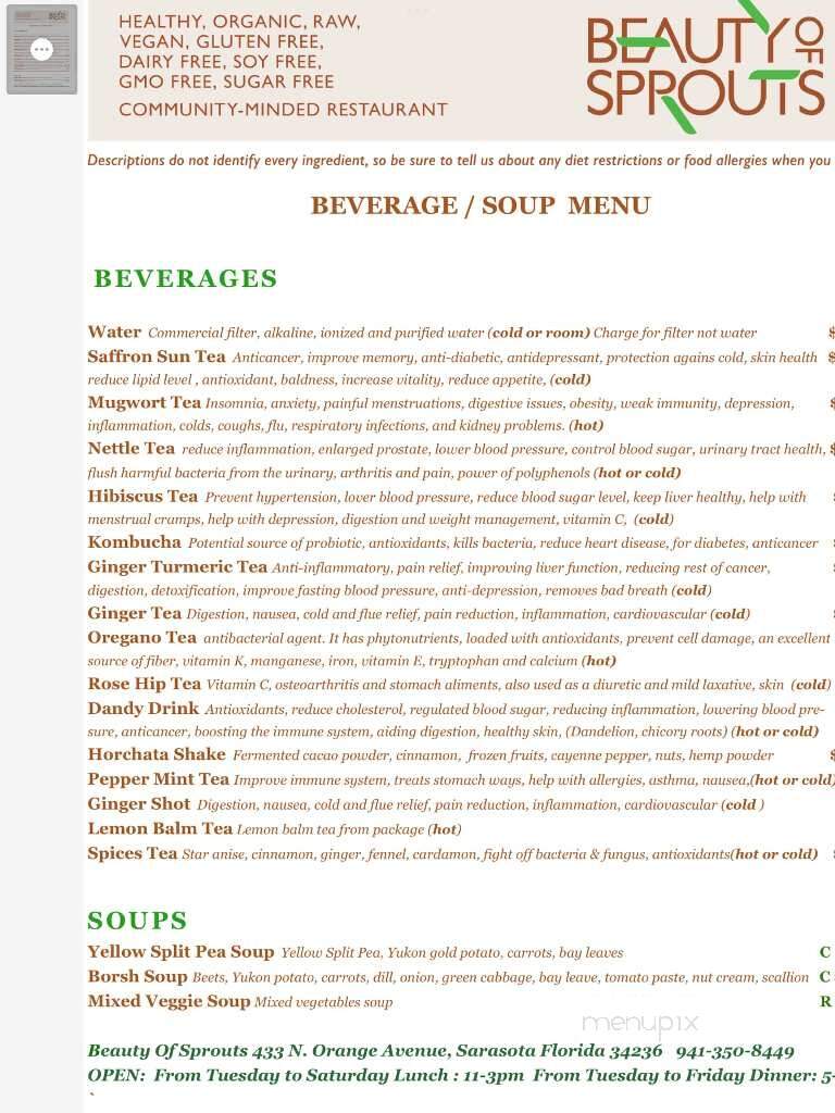 Beauty of Sprouts - Sarasota, FL menu_pic