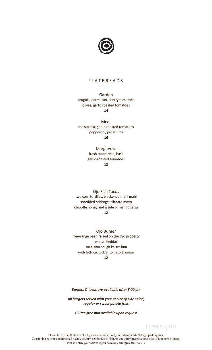 Artesian Restaurant - Ojo Caliente, NM menu_pic