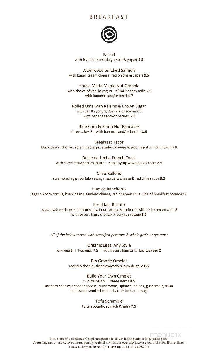 Artesian Restaurant - Ojo Caliente, NM menu_pic