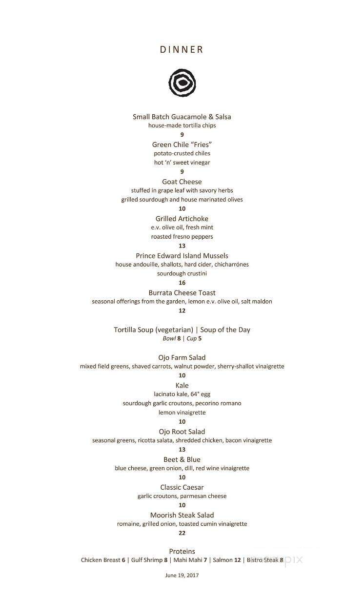 Artesian Restaurant - Ojo Caliente, NM menu_pic