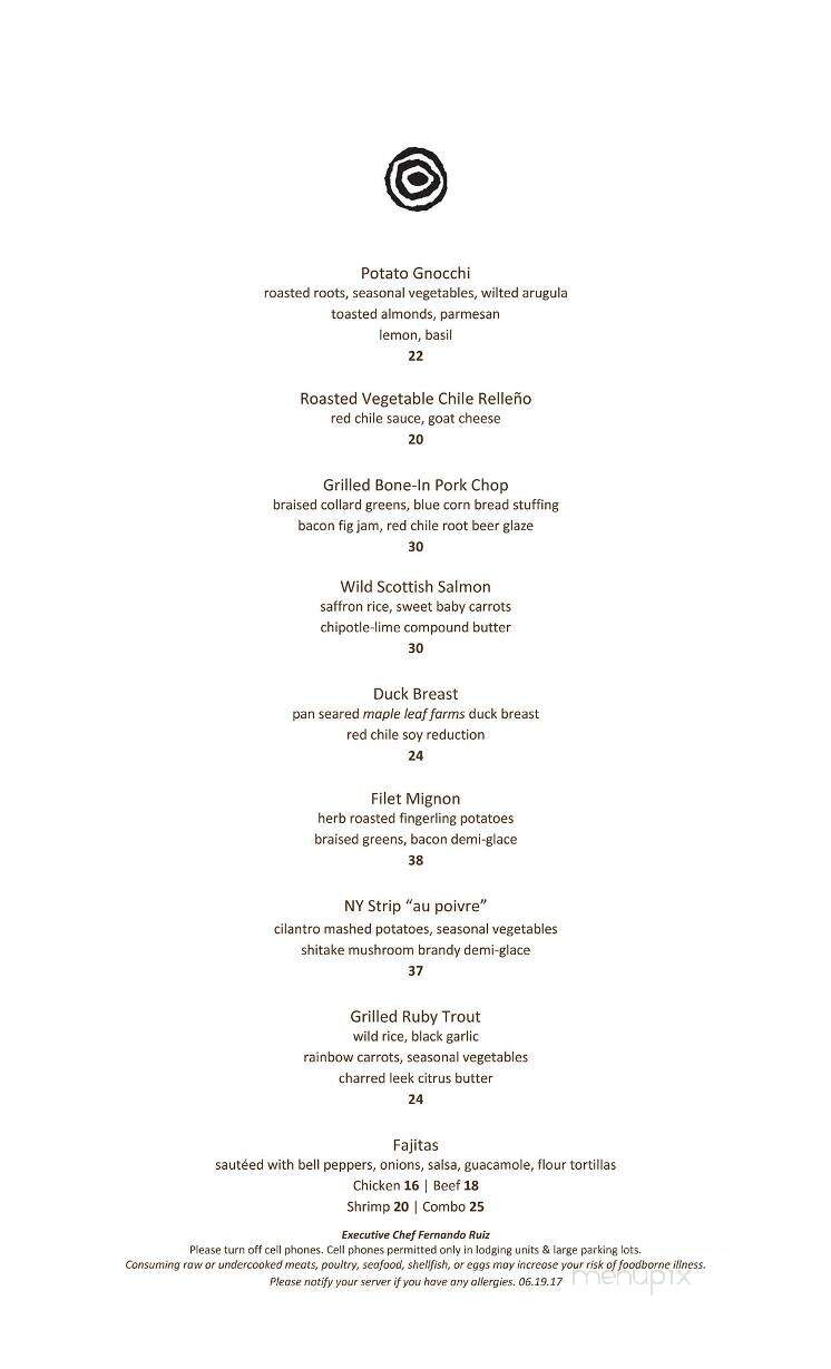 Artesian Restaurant - Ojo Caliente, NM menu_pic