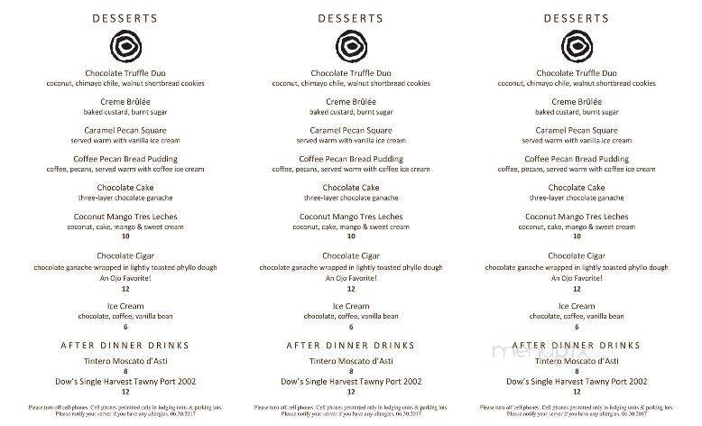 Artesian Restaurant - Ojo Caliente, NM menu_pic