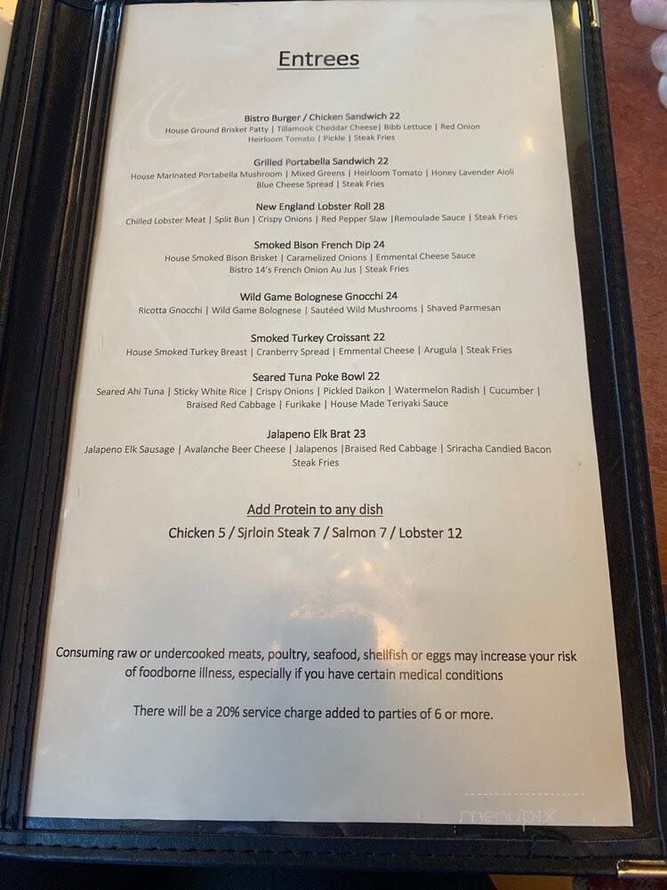 Bistro Fourteen - Vail, CO menu_pic