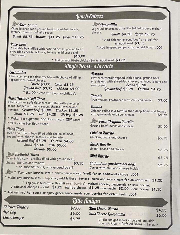 Paco's Mexican American Food - Mount Clemens, MI menu_pic