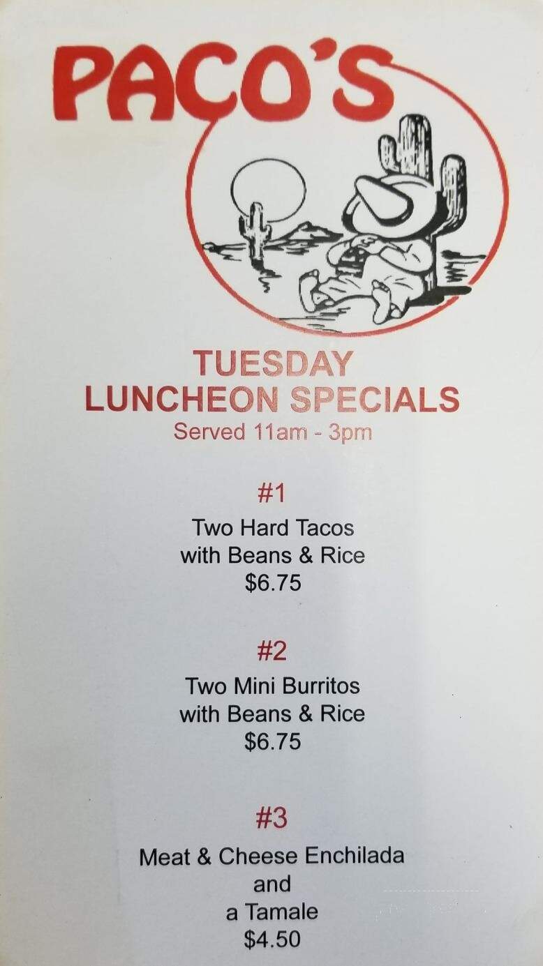 Paco's Mexican American Food - Mount Clemens, MI menu_pic