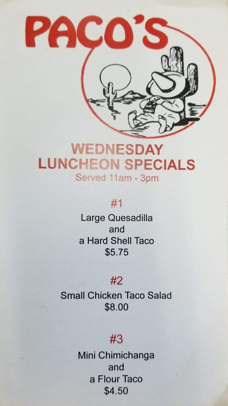 Paco's Mexican American Food - Mount Clemens, MI menu_pic