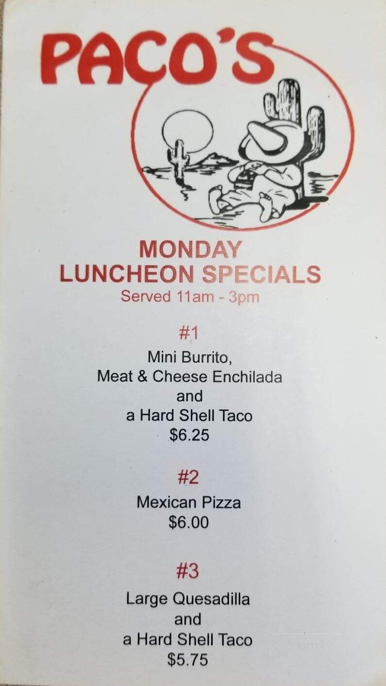 Paco's Mexican American Food - Mount Clemens, MI menu_pic
