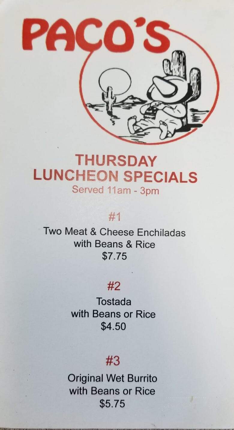 Paco's Mexican American Food - Mount Clemens, MI menu_pic