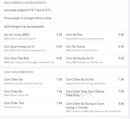 KG Saigon - Winnipeg, MB menu_pic