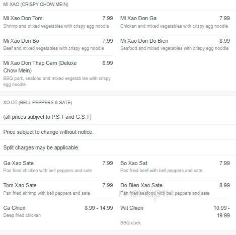 KG Saigon - Winnipeg, MB menu_pic