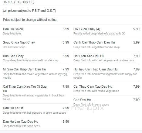 KG Saigon - Winnipeg, MB menu_pic