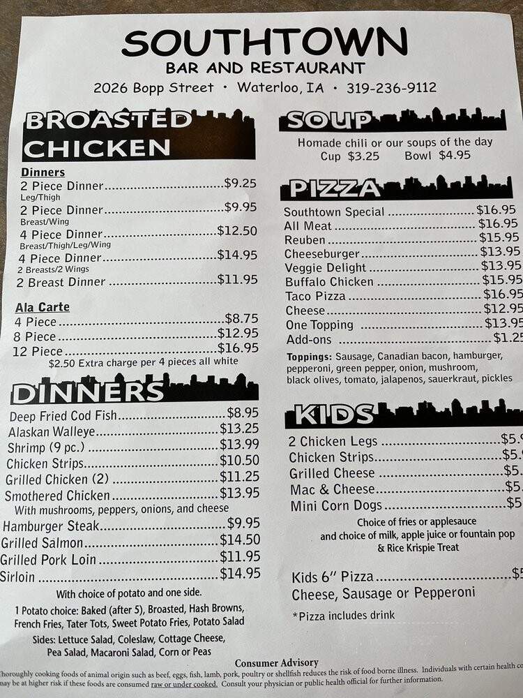 Southtown Lounge & Restaurant - Waterloo, IA menu_pic