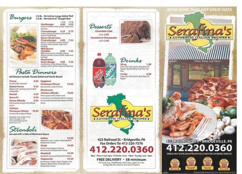 Serafina's Pizza - Bridgeville, PA menu_pic