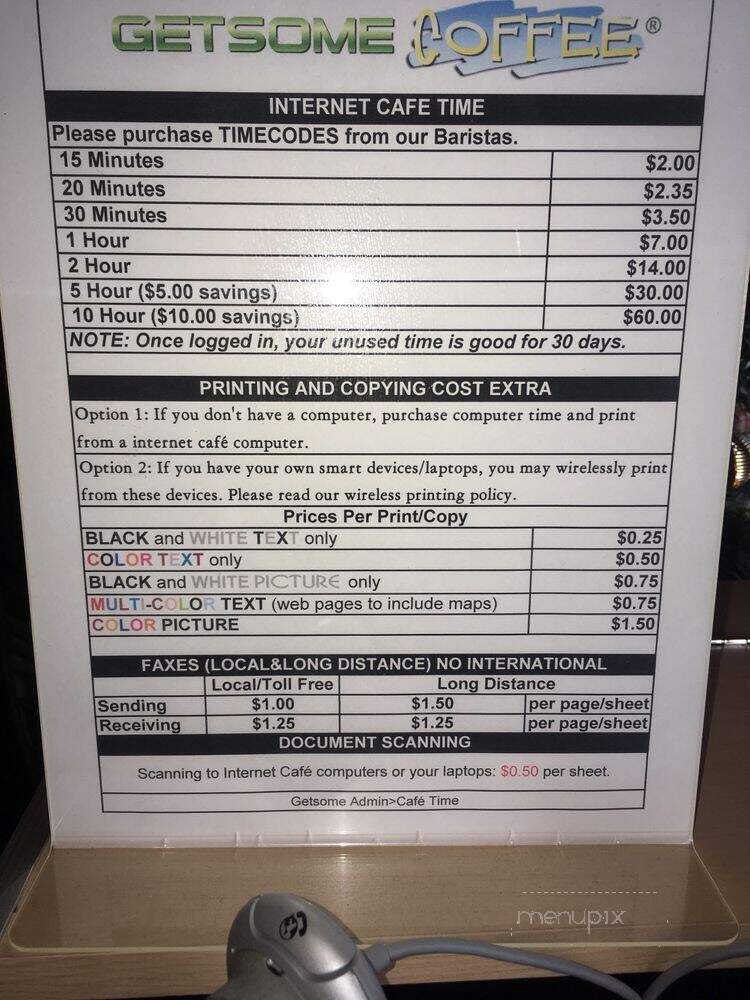 Getsome Coffee - Clarksville, TN menu_pic