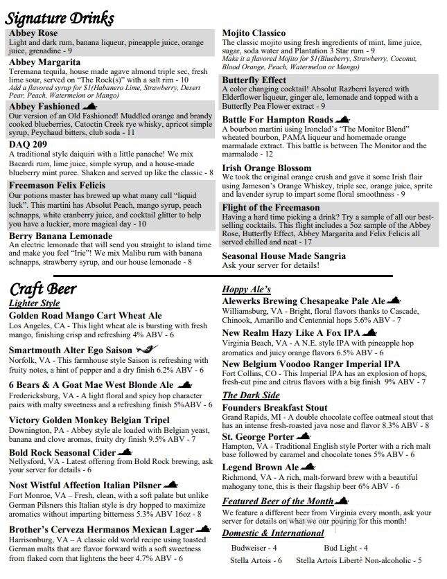 Freemason Abbey Restaurant - Norfolk, VA menu_pic