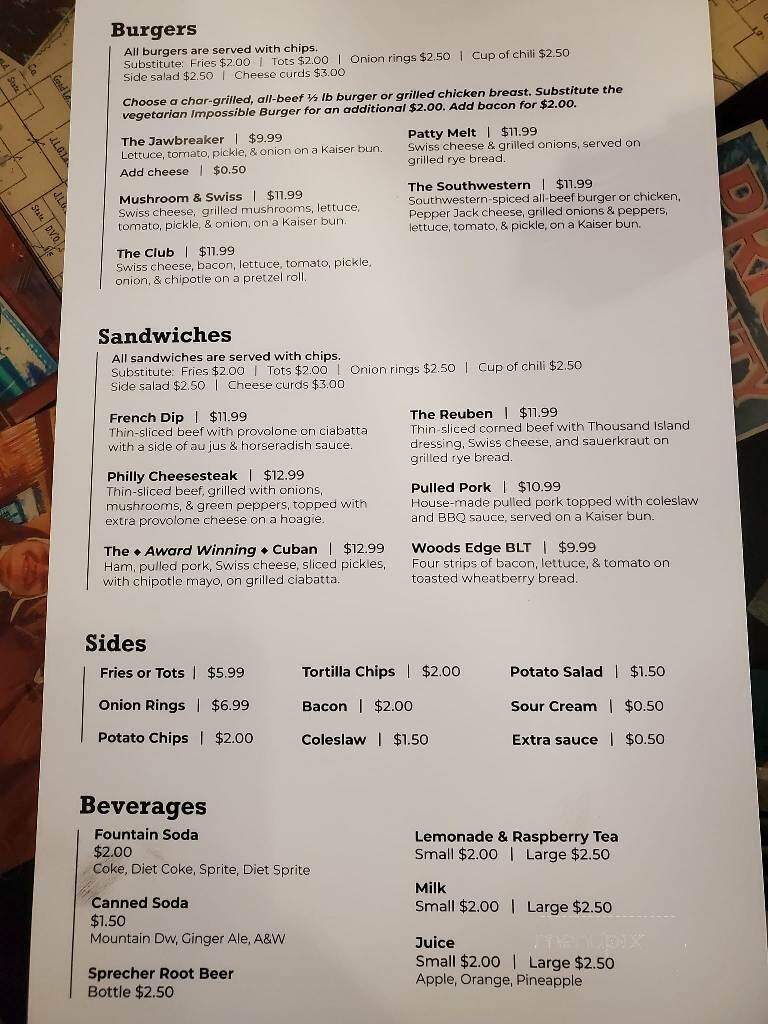 Moose Jaw Lodge & Resort - Park Falls, WI menu_pic