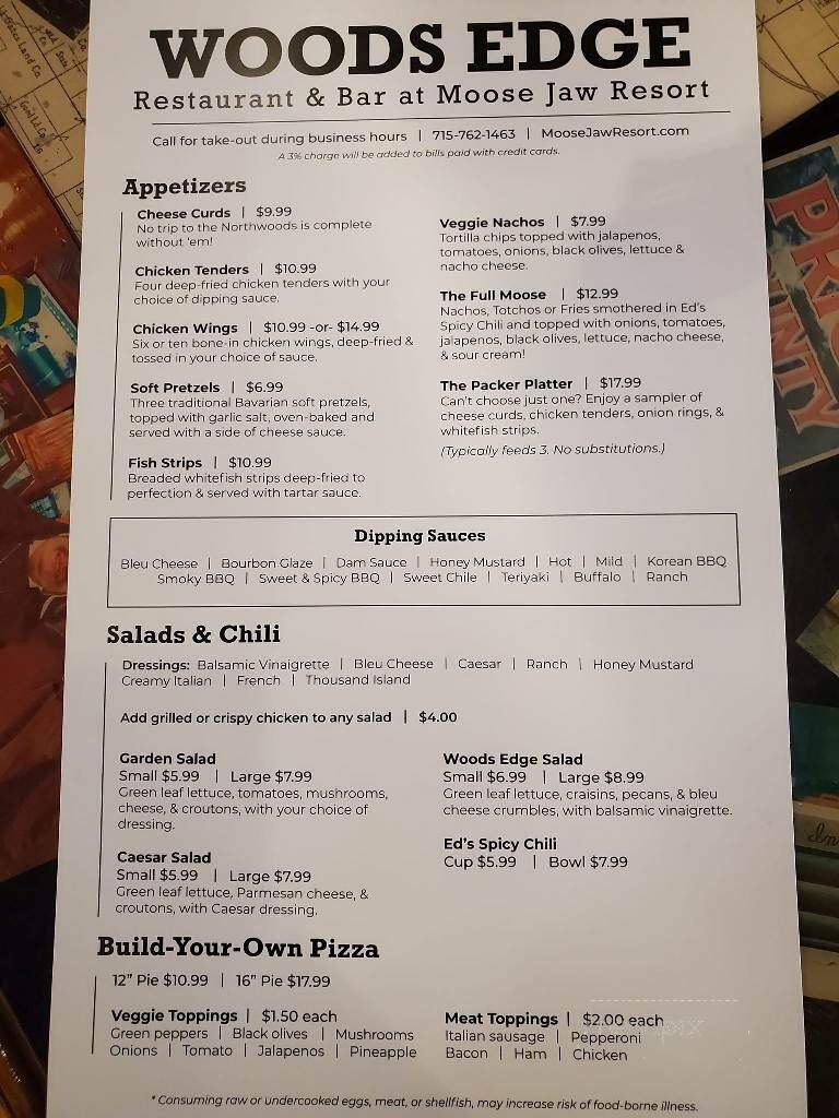 Moose Jaw Lodge & Resort - Park Falls, WI menu_pic