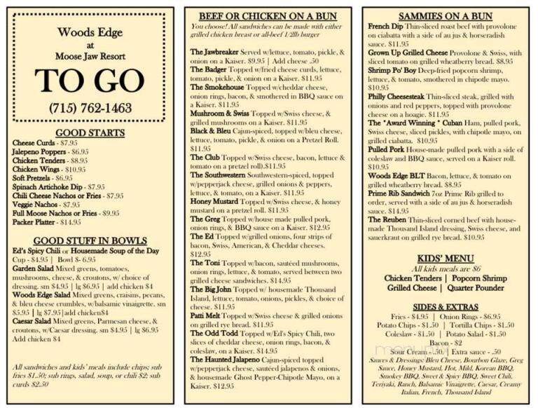 Moose Jaw Lodge & Resort - Park Falls, WI menu_pic
