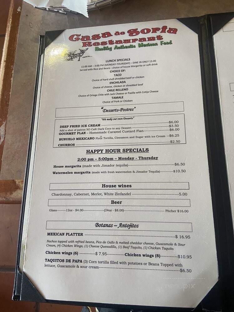 Casa De Soria - Ventura, CA menu_pic