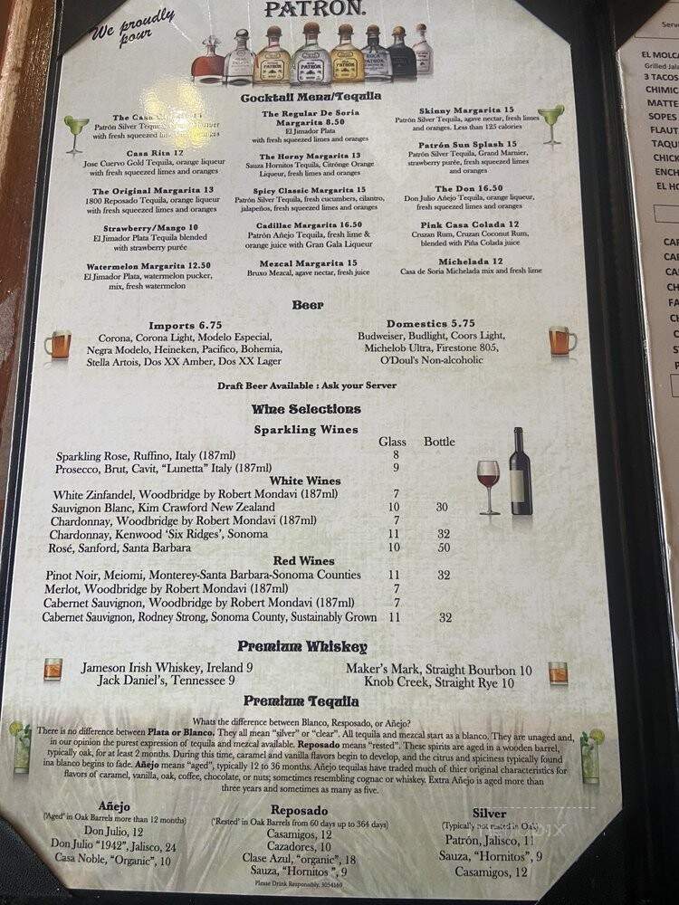 Casa De Soria - Ventura, CA menu_pic