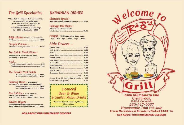 R & B's Grill - Cranbrook, BC menu_pic