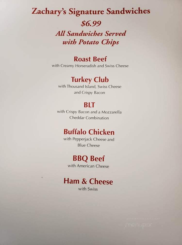 Zachary's Original - Plattsburgh, NY menu_pic