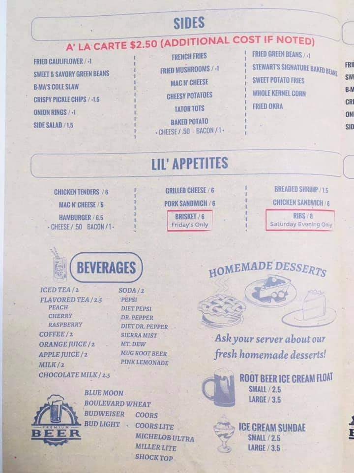 Stewart's Ol Store Smokehouse - Valley Falls, KS menu_pic
