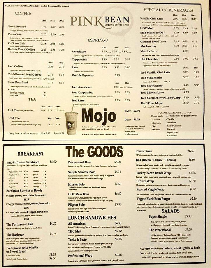 The Pink Bean Coffee - Somerset, MA menu_pic