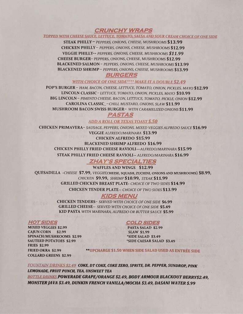 Zhay's Bar and Grill - Lincolnton, NC menu_pic