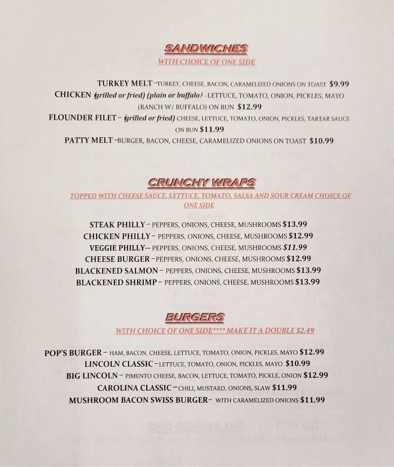 Zhay's Bar and Grill - Lincolnton, NC menu_pic