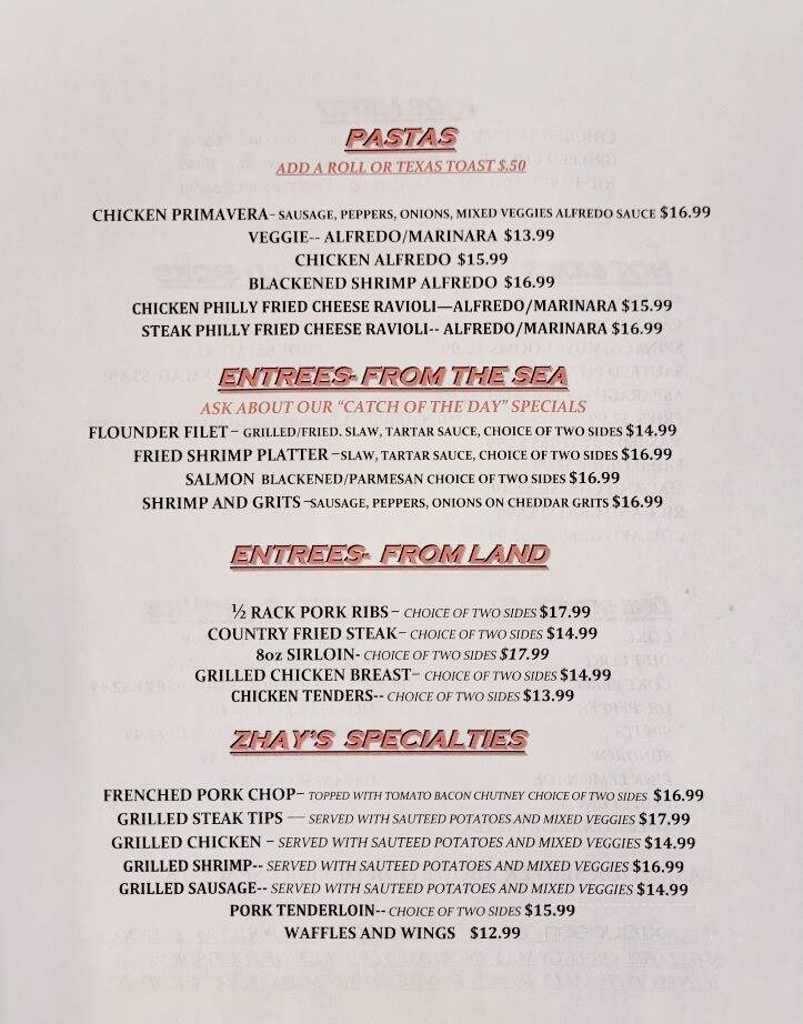 Zhay's Bar and Grill - Lincolnton, NC menu_pic