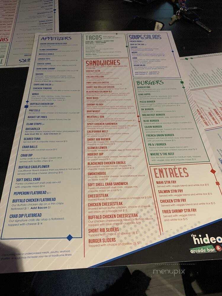 The Hideout Arcade Bar and Grill - Rehoboth Beach, DE menu_pic
