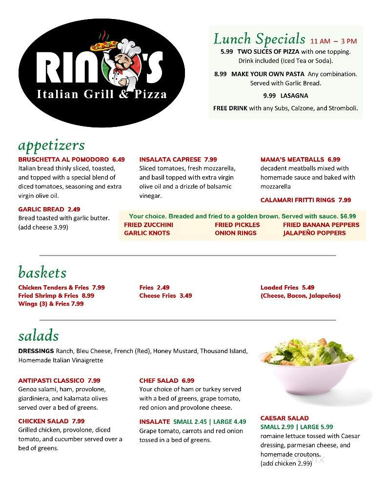 Rino's Italian Grill & Pizza - Creedmoor, NC menu_pic