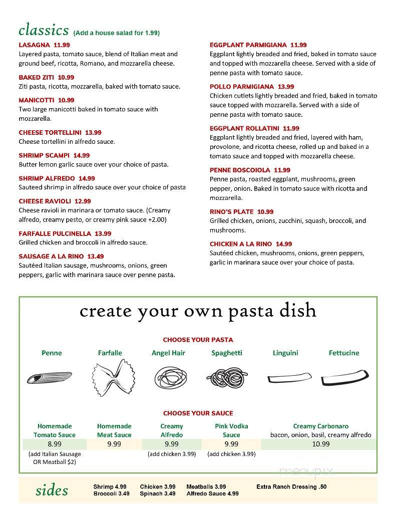 Rino's Italian Grill & Pizza - Creedmoor, NC menu_pic