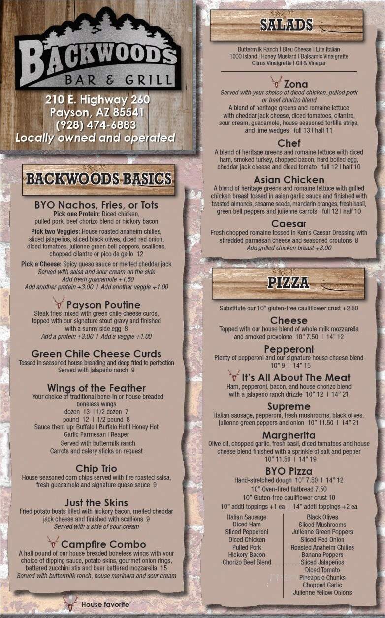 Backwoods Bar & Grill - Payson, AZ menu_pic