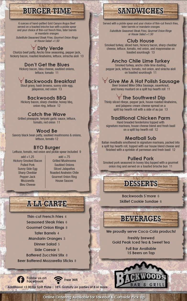 Backwoods Bar & Grill - Payson, AZ menu_pic