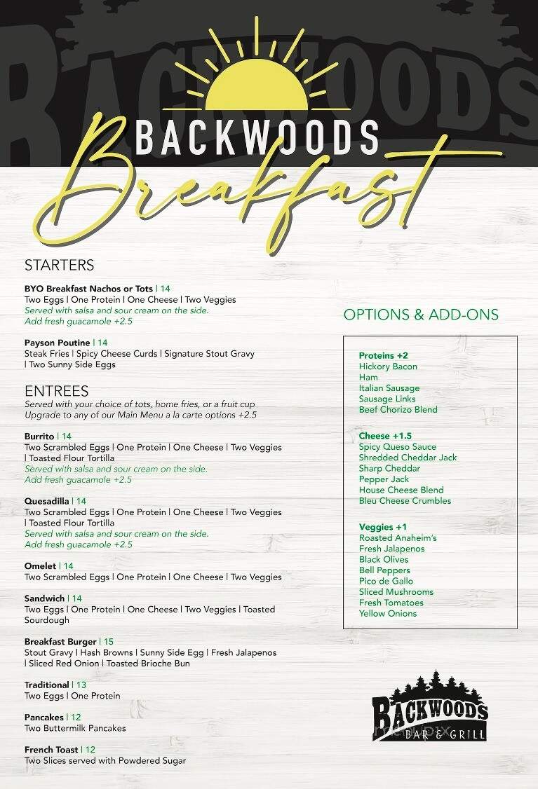 Backwoods Bar & Grill - Payson, AZ menu_pic