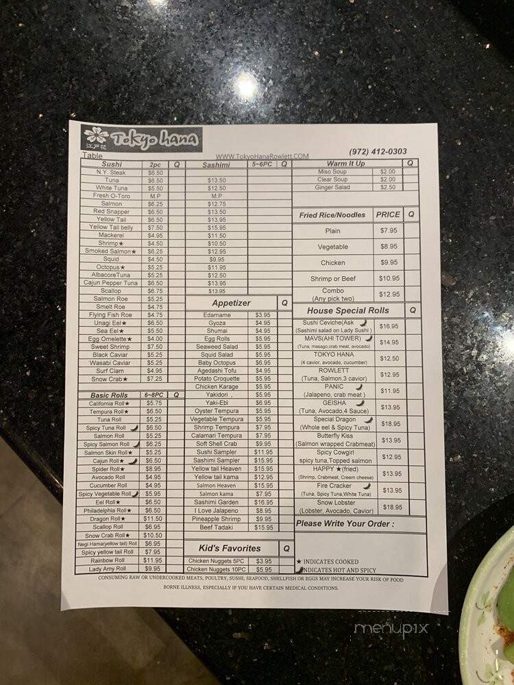 Tokyo Hana - Rowlett, TX menu_pic