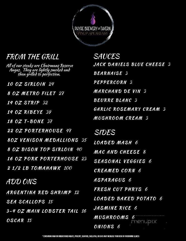 Phyre Pinup Speakeasy & Brewery - St. Cloud, FL menu_pic