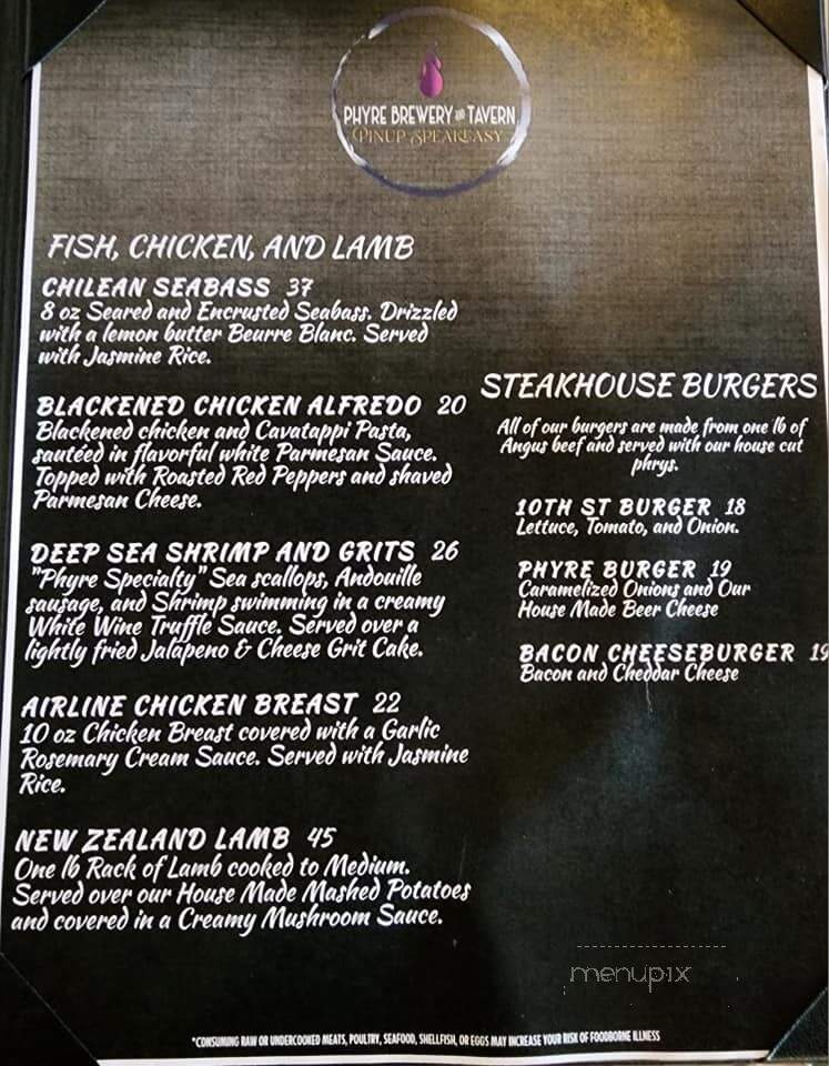 Phyre Pinup Speakeasy & Brewery - St. Cloud, FL menu_pic