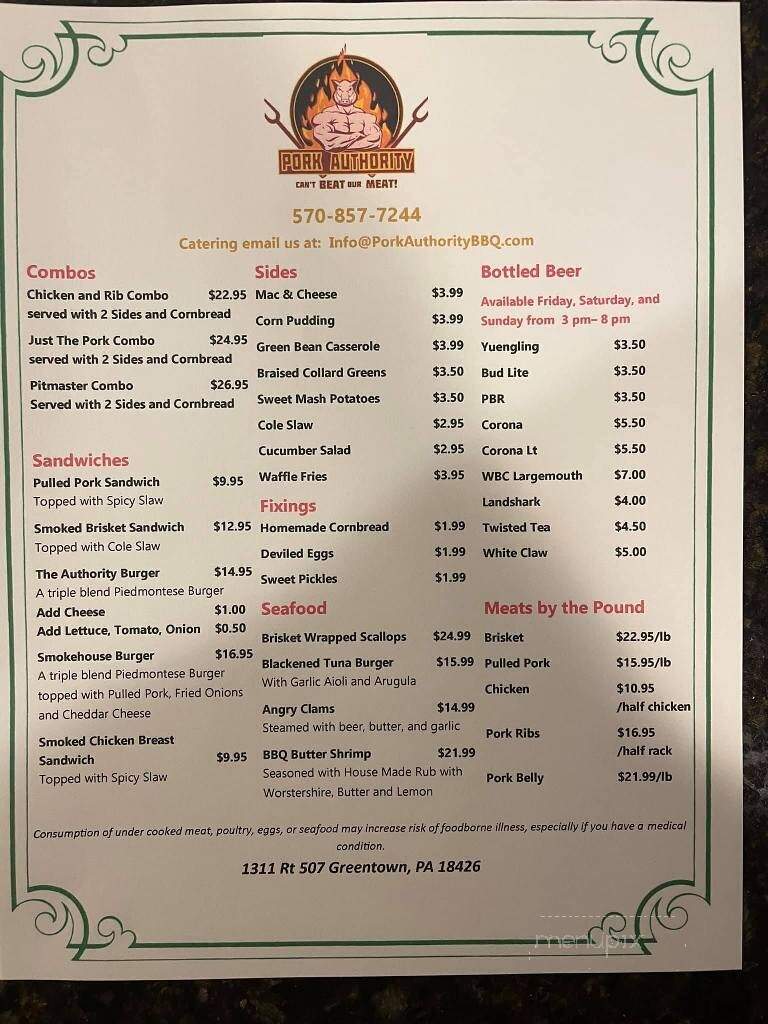 Pork Authority BBQ - Greentown, PA menu_pic