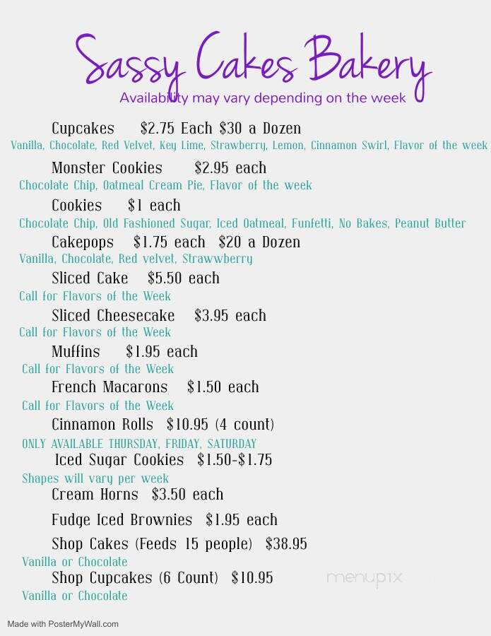 Sassy Cakes - Locust, NC menu_pic