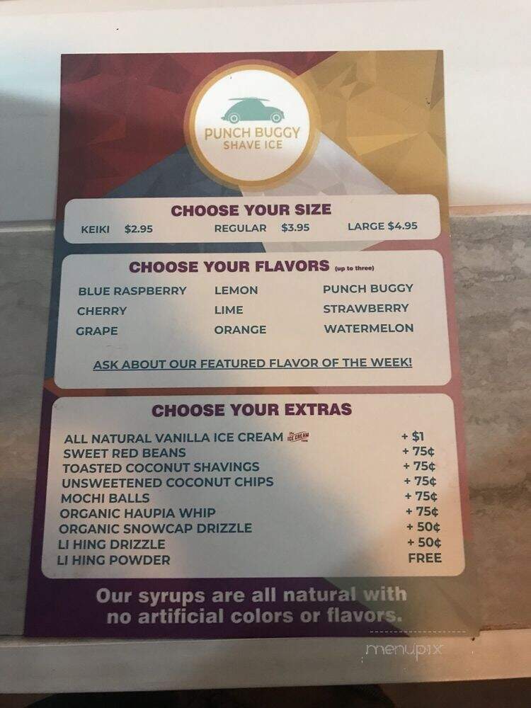 Punch Buggy Shave Ice - Louisville, CO menu_pic