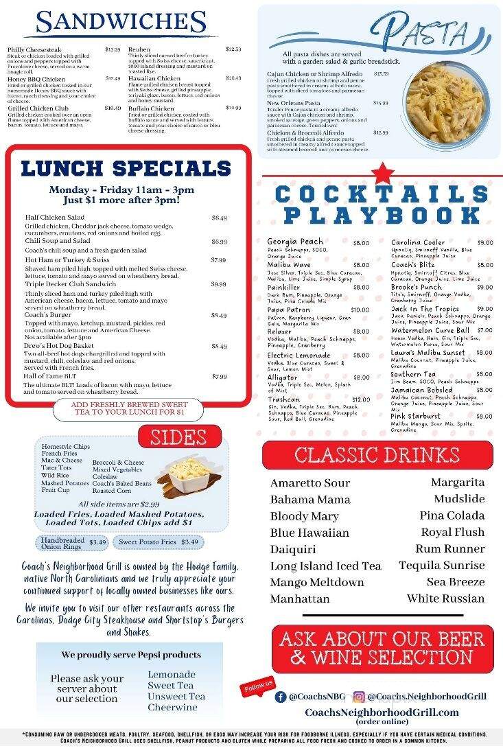 Coach's Neighborhood Grill - Shelby, NC menu_pic