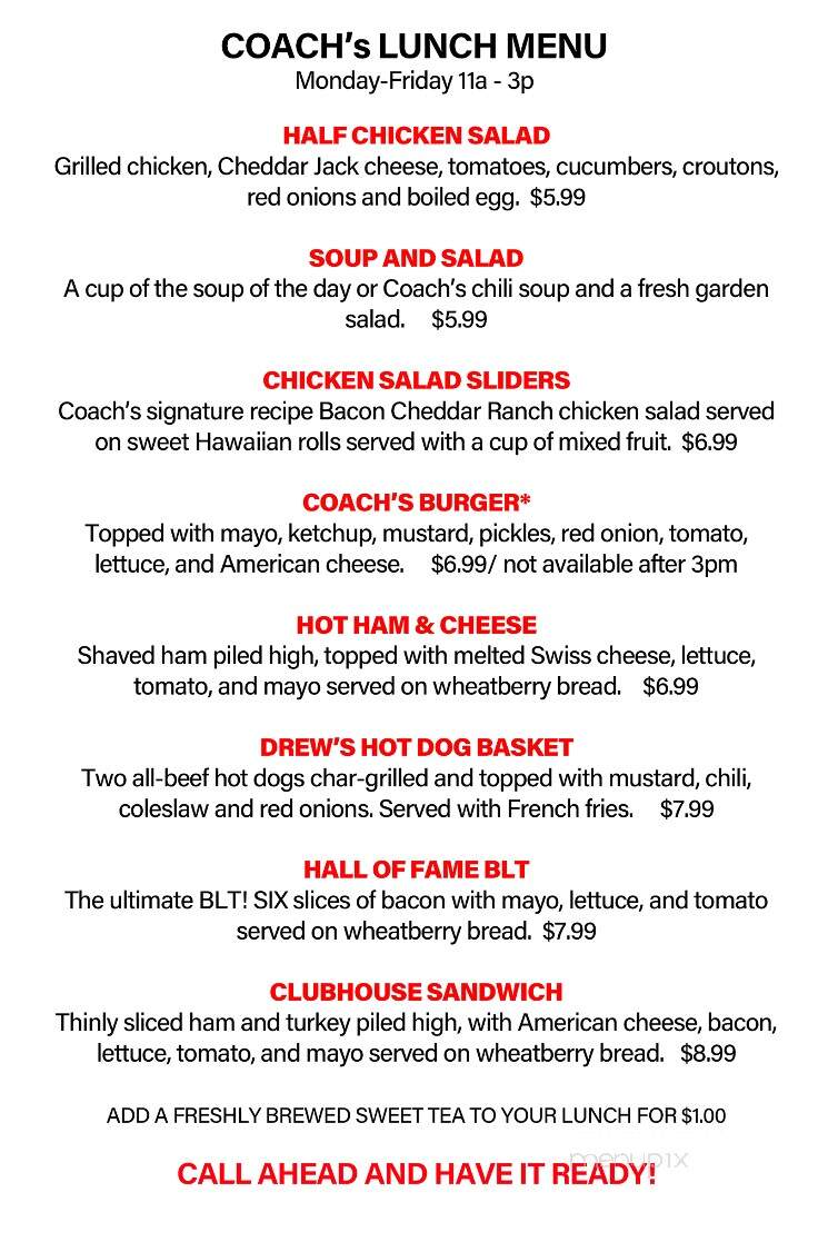 Coach's Neighborhood Grill - Shelby, NC menu_pic
