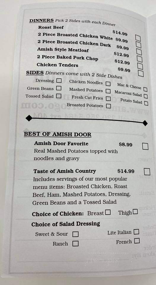 Amish Door Restaurant - Wilmot, OH menu_pic