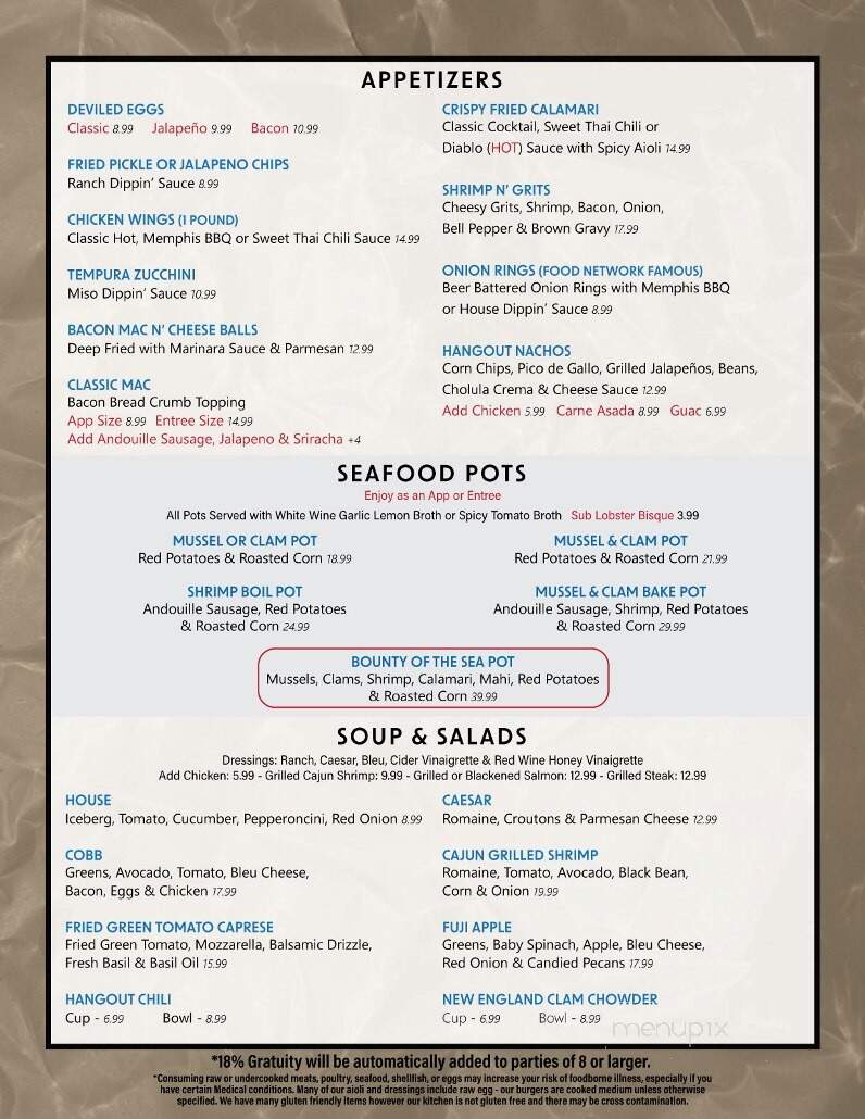 The Hangout Restaurant & Beach Bar - Seal Beach, CA menu_pic