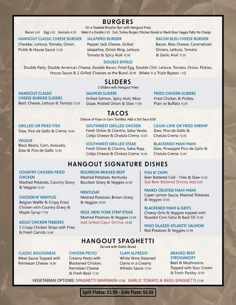 The Hangout Restaurant & Beach Bar - Seal Beach, CA menu_pic