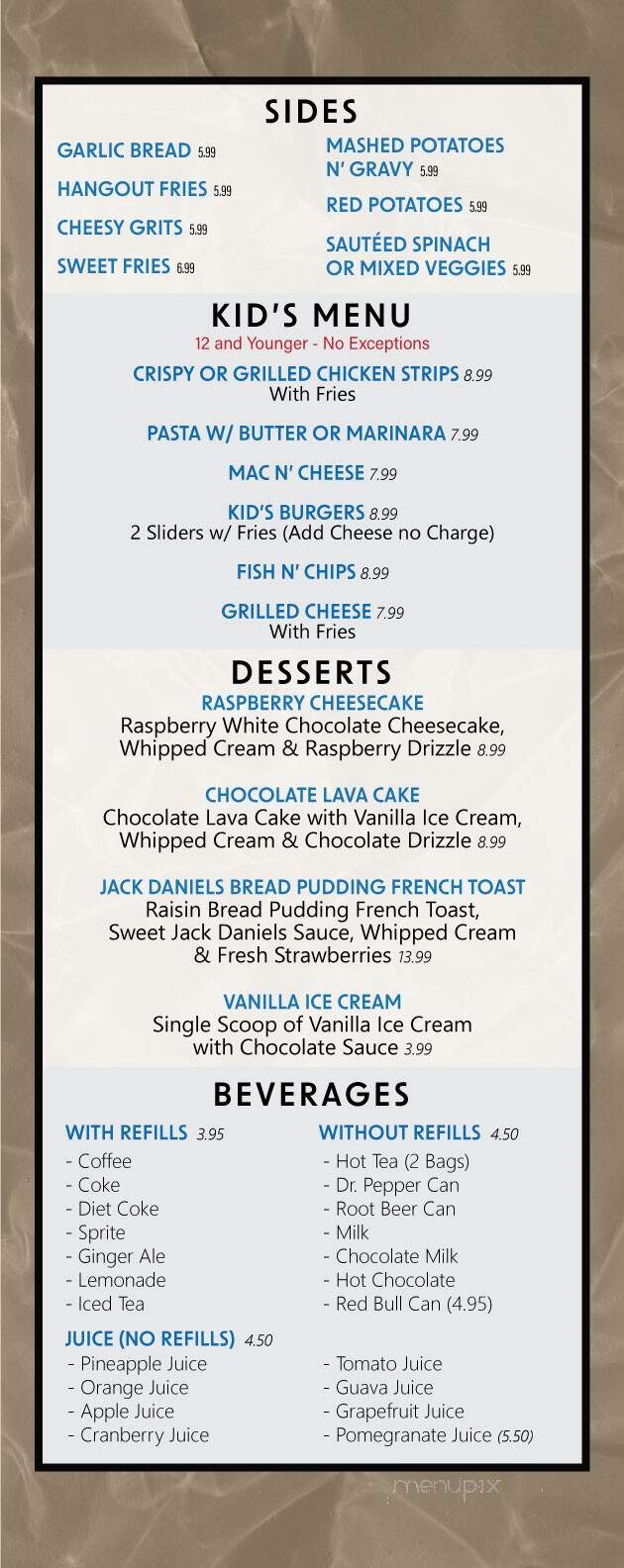 The Hangout Restaurant & Beach Bar - Seal Beach, CA menu_pic